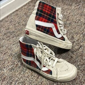 Vans Kids Sneakers Red Plaid and White